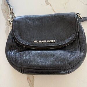 Michael Kors Black Pebbled Leather Crossbody with Gold Logo